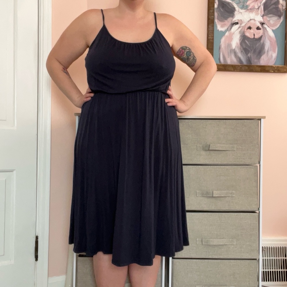 LOFT Dark Blue Midi Dress with Spaghetti Straps